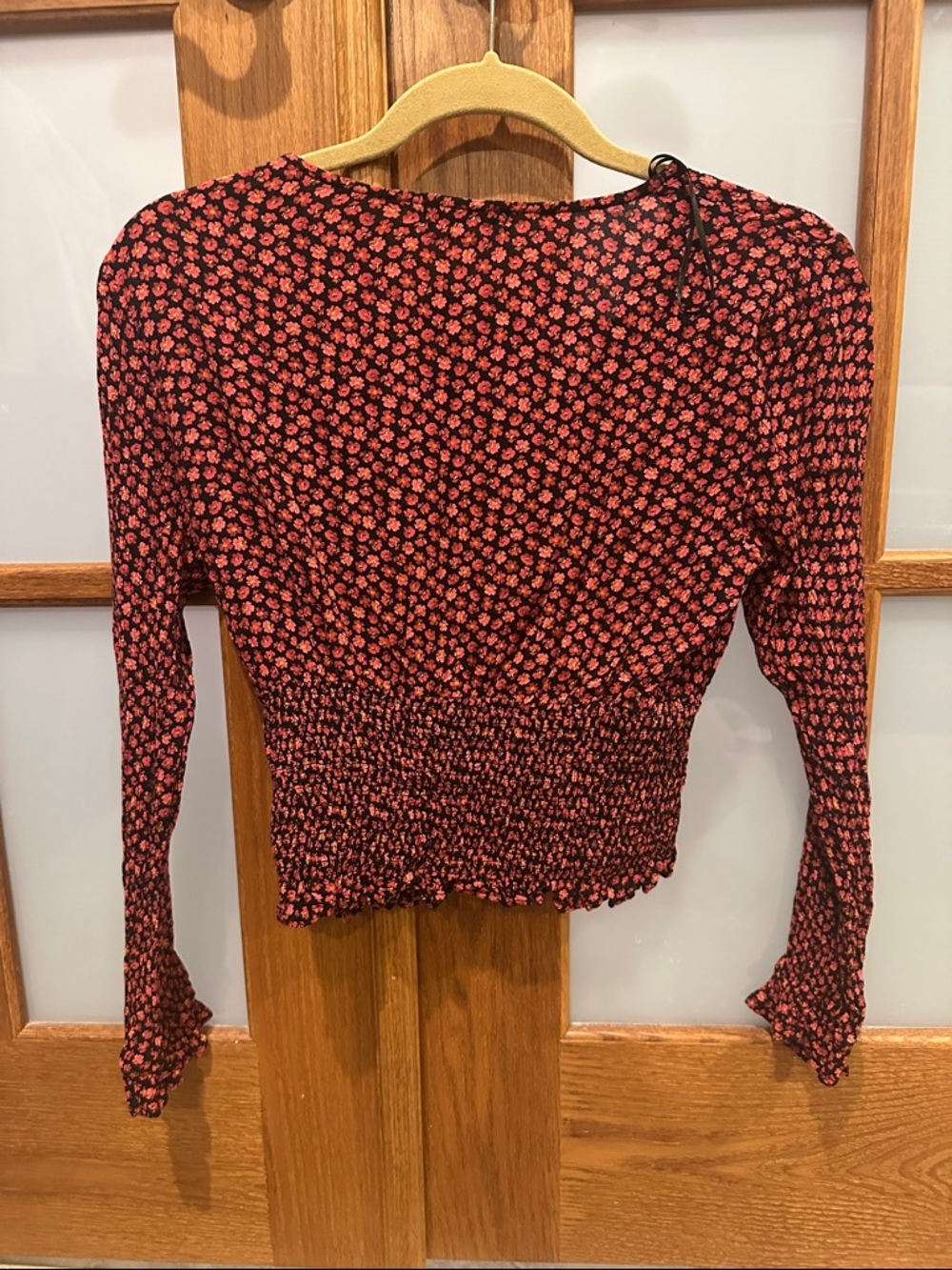Altar'd State Red Floral V-Neck Smocked Waist Blouse​ - Picture 4 of 7